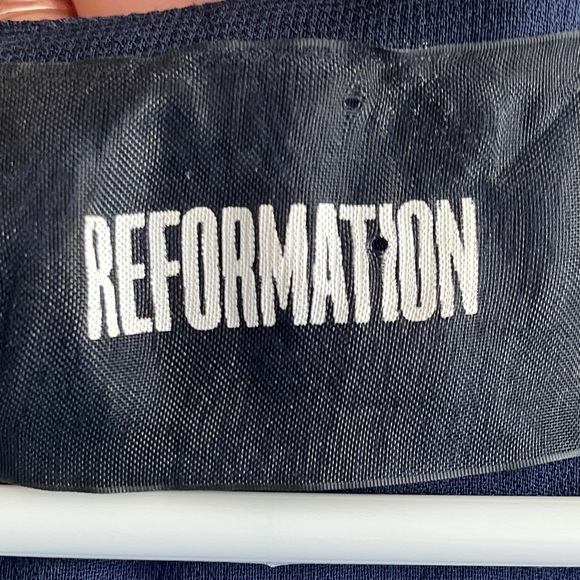 Reformation Hardwood Dress in Moonshadow XS navy blue wrap dress orange floral - Picture 5 of 9